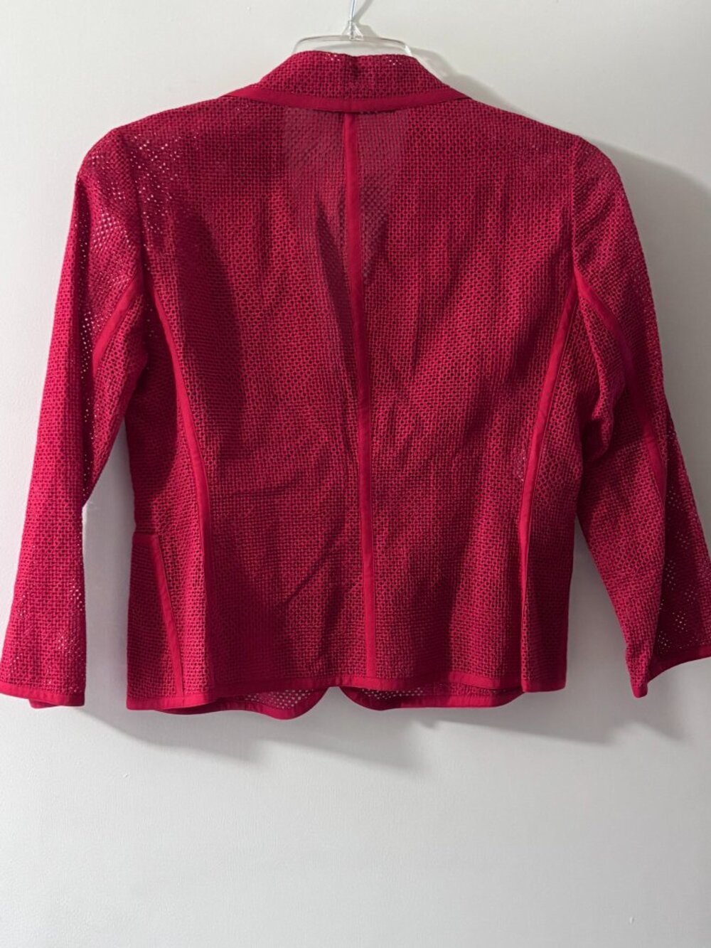 Anne Klein New York Open Mesh Knit Blazer Magenta Pink Cotton Size 6 - Picture 3 of 5